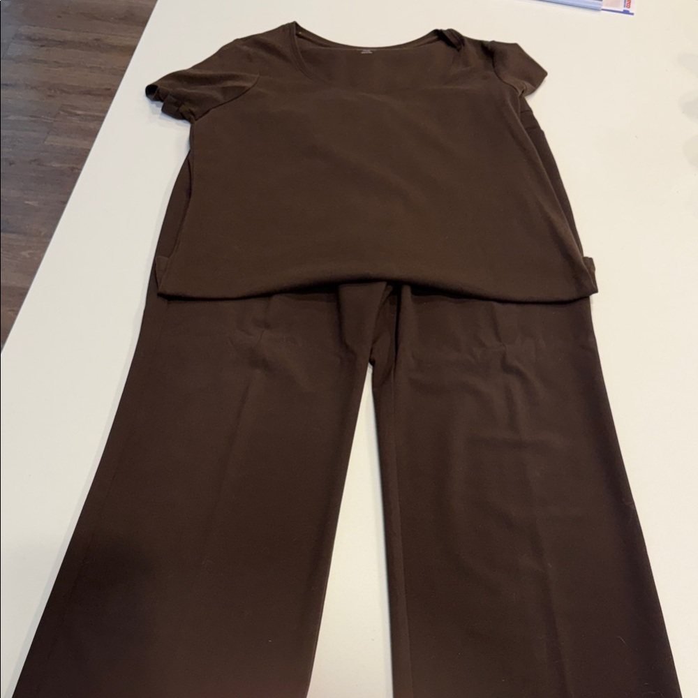 Chico's Dark Brown Jacket, Short Sleeve Tee and Trousers